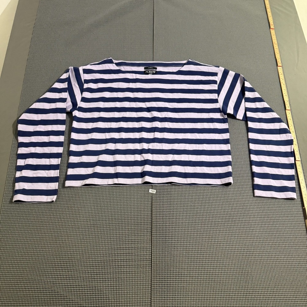 J.Crew Womens Medium Cropped Fit Striped Long Sleeve T-Shirt Purple Navy Blue